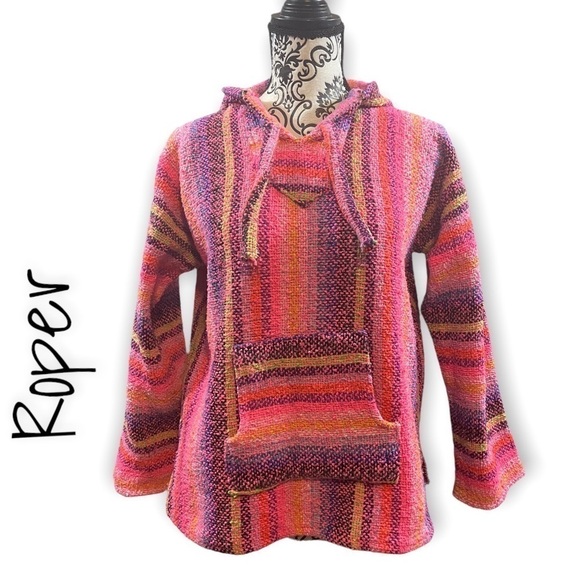 Roper Tops - Roper multicolored Baja/drug rug/poncho hoodie